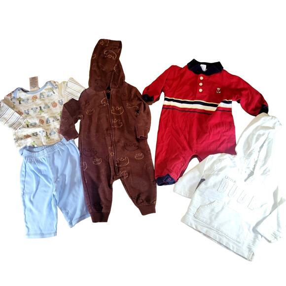 Lot of 5 Baby Boy Clothes 6 Months Carter's and Vitamins Rompers, Hoodie, Pants - Picture 1 of 16